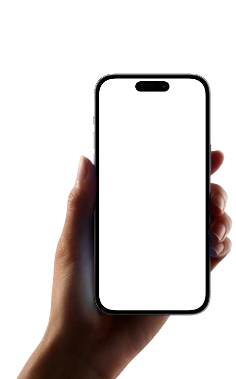 Mão segurando um iPhone com o Modo Foco do RIWO aberto.